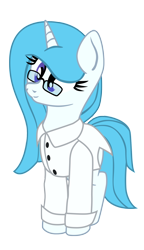 Size: 1128x1952 | Tagged: safe, artist:aaronmk, imported from derpibooru, oc, oc:star dust, unicorn, derpibooru community collaboration, 2021 community collab, clothes, glasses, horn, lab coat, simple background, transparent background, unicorn oc, vector