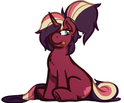 Size: 2613x2177 | Tagged: safe, artist:poneboning, imported from derpibooru, oc, oc only, oc:lovetap, pony, unicorn, derpibooru community collaboration, 2021 community collab, :p, chest fluff, cute, female, frog (hoof), mare, ponytail, simple background, sitting, solo, starry eyes, tongue out, transparent background, underhoof, wingding eyes