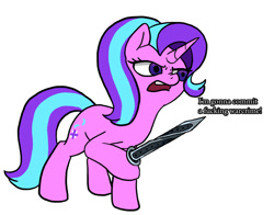 Size: 900x707 | Tagged: safe, artist:slamjam, imported from derpibooru, starlight glimmer, pony, unicorn, knife, relapse, simple background, text, this will end in communism, this will end in death, this will end in gulag, this will end in revolution, this will end in tears, this will end in tears and/or death, this will end in timeline distortion, vulgar, war crime
