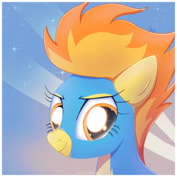 Size: 1024x1024 | Tagged: safe, artist:nnaly, imported from derpibooru, spitfire, pegasus, pony, bust, clothes, cute, cutefire, female, flight suit, mare, portrait, signature, smiling, solo, uniform, wonderbolts uniform