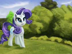 Size: 4000x3000 | Tagged: safe, artist:flusanix, imported from derpibooru, rarity, pony, unicorn, female, high res, mare, outdoors, smiling, solo