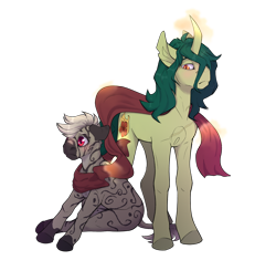 Size: 2700x2650 | Tagged: safe, artist:yarugreat, imported from derpibooru, oc, oc only, oc:pythia, oc:pythia majere, oc:terryred, pony, unicorn, zebra, derpibooru community collaboration, 2021 community collab, curved horn, horn, shipping, simple background, transparent background, unicorn oc, zebra oc