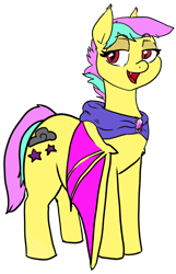 Size: 2189x3406 | Tagged: safe, artist:tacodeltaco, derpibooru exclusive, imported from derpibooru, oc, oc only, oc:star shower, bat pony, pony, derpibooru community collaboration, 2021 community collab, clothes, fangs, female, gem, simple background, smiling, solo, transparent background