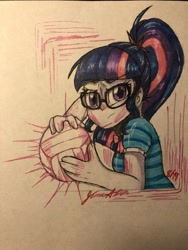 Size: 1536x2048 | Tagged: artist needed, source needed, safe, imported from derpibooru, sci-twi, twilight sparkle, equestria girls, dodgeball, solo, sports, traditional art, volleyball