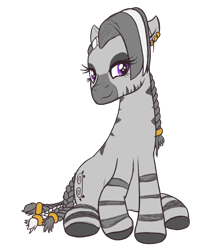 Size: 1000x1200 | Tagged: safe, artist:grayk, derpibooru exclusive, imported from derpibooru, oc, oc only, oc:ohki, pony, zebra, derpibooru community collaboration, 2021 community collab, bedroom eyes, braid, braided tail, eyeshadow, makeup, purple eyes, simple background, solo, transparent background