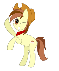 Size: 1500x1800 | Tagged: safe, artist:caramelmantou, imported from derpibooru, oc, oc only, oc:caramelmantou, earth pony, pony, derpibooru community collaboration, 2021 community collab, one eye closed, simple background, solo, transparent background, wink