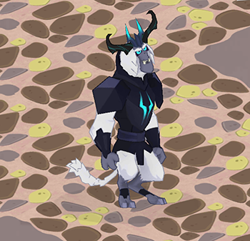 Size: 350x337 | Tagged: safe, imported from derpibooru, screencap, storm king, yeti, my little pony: the movie, antagonist, armor, cropped, crown, fangs, gameloft, horns, jewelry, regalia, smiling, storm king's emblem, tail
