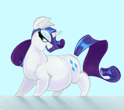 Size: 1800x1600 | Tagged: dead source, safe, artist:strawberrytir4misu, imported from derpibooru, rarity, pony, unicorn, belly, big belly, blue background, fat, female, mare, raritubby, simple background, solo