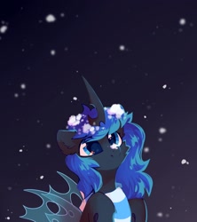Size: 1600x1800 | Tagged: safe, artist:mirtash, imported from derpibooru, oc, oc only, oc:blue visions, changeling, blue changeling, changeling oc, snow, snow on hair, snow on nose, snowfall, solo