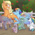 Size: 1280x1280 | Tagged: safe, artist:periwinklechick, imported from derpibooru, applejack, rainbow dash, oc, oc:buttercup, oc:comet, oc:dewberry, oc:flame angel, oc:nimbus, oc:spiced sugar, earth pony, pegasus, pony, appledash, baby, baby pony, bandage, colored hooves, colt, eyebrows, eyepatch, family, female, filly, lesbian, magical lesbian spawn, male, mare, offspring, parent:applejack, parent:rainbow dash, parents:appledash, scar, shipping, sweet apple acres, unshorn fetlocks