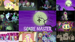 Size: 1975x1111 | Tagged: safe, edit, edited screencap, editor:quoterific, imported from derpibooru, screencap, applejack, fluttershy, harry, pinkie pie, rainbow dash, rarity, spike, twilight sparkle, mermaid, pony, scare master, season 5, animal costume, applelion, armor, astrodash, athena sparkle, bloodshot eyes, bulma, candy, clothes, costume, dark, dragon ball, dress, flutterbat costume, flutterscream, fluttershy's cottage, food, harry the swamp monster, mane seven, mane six, mermarity, moon, neon genesis evangelion, nightmare night, nightmare night costume, pinkie puffs, ponified, ranma 1/2, ranma saotome, rarity's mermaid dress, rei ayanami, revolutionary girl utena, sailor moon, serena tsukino, tsukino usagi, unplanned guests, utena tenjou