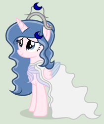 Size: 940x1120 | Tagged: safe, artist:lominicinfinity, imported from derpibooru, oc, oc only, oc:sparkdust knight, alicorn, pony, clothes, dress, female, jewelry, mare, simple background, solo, tiara, wedding dress