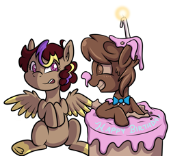 Size: 763x697 | Tagged: safe, artist:transformartive, imported from derpibooru, oc, oc:choco, oc:hors, birthday cake, cake, candle, food