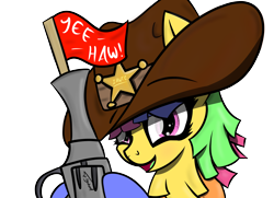 Size: 6500x4700 | Tagged: safe, artist:flywheel, imported from derpibooru, oc, oc only, oc:fiesta, piñata pony, pony, cowboy hat, gun, hat, iawtc, mascot, piñata, simple background, solo, transparent background, weapon