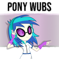 Size: 4000x4000 | Tagged: safe, artist:poniesmemes, derpibooru exclusive, imported from derpibooru, dj pon-3, vinyl scratch, equestria girls, absurd resolution, drop shadow, gradient, photoshop, solo, text