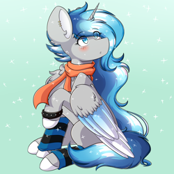 Size: 1440x1440 | Tagged: safe, artist:prism(not colourful), imported from derpibooru, oc, oc only, oc:moonbeam zodiac, alicorn, pony, clothes, female, mare, scarf, socks, solo