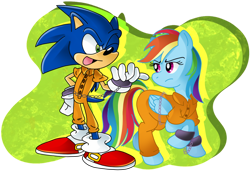 Size: 1280x879 | Tagged: safe, artist:pinkandorangesunset, imported from derpibooru, rainbow dash, bound wings, chained, clothes, cuffs, prison outfit, prisoner rd, sonic the hedgehog, sonic the hedgehog (series), wings
