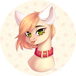 Size: 1152x1152 | Tagged: safe, artist:jennyberry, imported from derpibooru, oc, oc only, pony, :p, bust, collar, fluffy, portrait, solo, tongue out