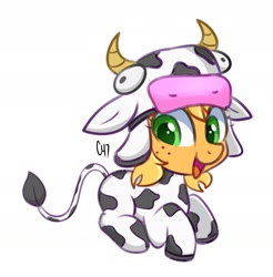 Size: 1402x1422 | Tagged: safe, artist:handgunboi, imported from derpibooru, applejack, cow, earth pony, pony, clothes, costume, cow costume, cow girl, cute, female, jackabetes, mare, simple background, white background