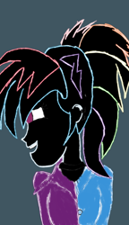 Size: 720x1248 | Tagged: safe, artist:kleinerguyarts, imported from derpibooru, rainbow dash, equestria girls, friendship through the ages, rainbow rocks, artist interpretation, beginner artist, clothes, multicolored hair, neon, rainbow, rainbow hair, rock