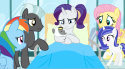 Size: 1116x617 | Tagged: safe, artist:crystalrainbowlife, imported from derpibooru, fluttershy, rainbow dash, rarity, thunderlane, oc, oc:starry sky, oc:sun pearl, pony, baby, baby pony, base used, bed, female, half-siblings, hospital bed, male, offspring, parent:fancypants, parent:rarity, parent:thunderlane, parents:rarilane, parents:raripants, rarilane, shipping, straight