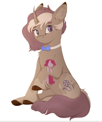 Size: 1004x1200 | Tagged: safe, artist:nyota71, imported from derpibooru, pinkie pie, oc, oc:shadow feather, pony, unicorn, derpibooru community collaboration, 2021 community collab, body markings, bowtie, chest fluff, colored eartips, colored hooves, colored pupils, ear fluff, ear piercing, earring, female, freckles, jewelry, mare, piercing, plushie, simple background, solo, spots, transparent background, unshorn fetlocks