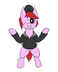 Size: 2334x2904 | Tagged: safe, artist:wapamario63, imported from ponybooru, sans smirk, oc, oc only, oc:kirbybot, pegasus, pony, bipedal, clothes, hoodie, male, simple background, solo, stallion, transparent background