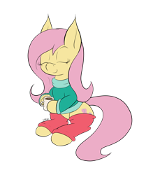 Size: 2164x2466 | Tagged: safe, artist:wapamario63, imported from ponybooru, fluttershy, pegasus, pony, chocolate, clothes, comfy, cute, female, food, hot chocolate, leg warmers, mare, mug, shyabetes, sitting, socks, solo, sweater