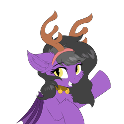 Size: 5000x5000 | Tagged: source needed, safe, artist:lunar froxy, imported from derpibooru, oc, oc only, oc:augen, bat pony, pony, antlers, bell, bell collar, collar, commission, simple background, solo, transparent background, ych result