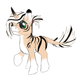 Size: 944x934 | Tagged: safe, artist:dragonofra, imported from derpibooru, oc, oc only, oc:amare, hybrid, pony, unicorn, curved horn, female, filly, horn, kirin hybrid, smol, solo, zebra hybrid