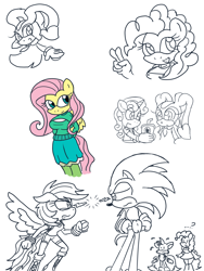 Size: 1200x1600 | Tagged: safe, artist:flash equestria photography, imported from derpibooru, fluttershy, pinkie pie, rainbow dash, sweetie belle, anthro, breasts, busty fluttershy, cream the rabbit, miles "tails" prower, mobian, sonic the hedgehog, sonic the hedgehog (series), sonicified