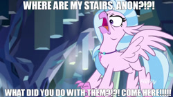 Size: 1280x720 | Tagged: safe, edit, edited screencap, imported from derpibooru, screencap, silverstream, classical hippogriff, hippogriff, what lies beneath, angry, beak, caption, cute, diastreamies, discovery family logo, do not want, faic, image macro, imminent punishment, implied anon, open beak, open mouth, rage, silverrage, solo, stairs, text, that hippogriff sure does love stairs, this will end in pain