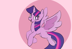 Size: 1280x865 | Tagged: dead source, safe, artist:di-yong, imported from derpibooru, twilight sparkle, alicorn, pony, female, flying, looking at you, mare, open mouth, smiling, solo, spread wings, tail, twilight sparkle (alicorn), wings