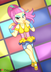 Size: 1215x1729 | Tagged: safe, artist:tabrony23, imported from derpibooru, sour sweet, dance magic, equestria girls, equestria girls series, spoiler:eqg specials, beautiful, bedroom eyes, breasts, busty sour sweet, cleavage, clothes, cute, disco dress, female, high res, looking at you, lying down, patreon, patreon logo, seductive, sexy, shoes, show accurate, solo, solo female, stupid sexy sour sweet