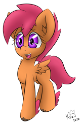 Size: 1017x1530 | Tagged: safe, artist:kingkrail, imported from derpibooru, scootaloo, pegasus, pony, big eyes, simple background, smiling, solo, transparent background, winged hooves