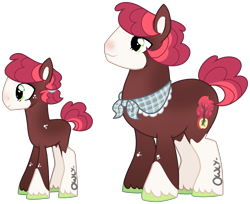 Size: 1808x1473 | Tagged: safe, artist:owl-clockwork, imported from derpibooru, oc, oc only, oc:red velvet, oc:vintage-owll, earth pony, pony, bald face, blaze (coat marking), chubby, coat markings, facial markings, female, mare, offspring, parent:burnt oak, parent:fleur-de-lis, plump, simple background, socks (coat markings), solo, teenager, transparent background