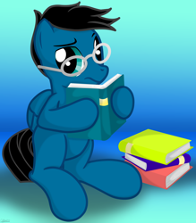 Size: 5772x6600 | Tagged: safe, artist:agkandphotomaker2000, imported from derpibooru, oc, oc:pony video maker, pegasus, pony, book, looking at you, reading, reading glasses, show accurate, sitting