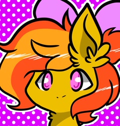 Size: 1000x1046 | Tagged: source needed, safe, artist:larae, artist:smolsammichowo, imported from derpibooru, oc, oc only, oc:sunrise flair, pegasus, pony, big ears, bow, bust, female, portrait, solo, solo female