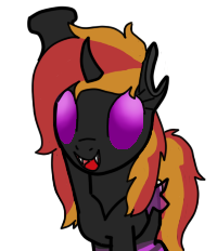 Size: 200x232 | Tagged: safe, artist:blazingcookie, imported from derpibooru, oc, oc only, oc:sunrise flair, changeling, base used, female, folded wings, purple changeling, screencap reference, simple background, smiling, solo, solo female, transparent background, waving, wings