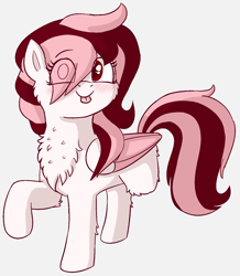 Size: 1370x1572 | Tagged: safe, artist:heretichesh, imported from derpibooru, oc, oc only, oc:toricelli, pegasus, pony, amputee, blushing, chest fluff, female, fluffy, happy, mare, mlem, silly, solo, tongue out