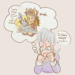 Size: 811x817 | Tagged: safe, artist:mimiporcellini, imported from derpibooru, derpy hooves, human, pegasus, crossover, crossover shipping, hol horse, interspecies, jean pierre polnareff, jjba, jojo's bizarre adventure, polnaderp, shipping