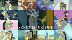 Size: 1954x1100 | Tagged: safe, edit, edited screencap, editor:quoterific, imported from derpibooru, screencap, discord, spike, the lone lampman, twilight sparkle, a matter of principals, discordant harmony, keep calm and flutter on, make new friends but keep discord, the break up breakdown, the return of harmony, three's a crowd, to where and back again, twilight's kingdom, blue flu, captain wuzz, changeling hive, chaos, discord's throne, discorded landscape, glowing eyes