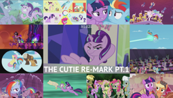 Size: 1972x1110 | Tagged: safe, edit, edited screencap, editor:quoterific, imported from derpibooru, screencap, applejack, berry punch, berryshine, cayenne, citrus blush, coco crusoe, dark moon, dee six, distant star, dumbbell, electric sky, fluttershy, graphite, honey lemon, hoops, king sombra, minty hearts, miss hackney, mochaccino, moondancer, moonlight raven, neon lights, orion, pinkie pie, pokey pierce, polo play, ponet, princess celestia, rainbow dash, rare find, rarity, rising star, royal riff, shooting star (character), spike, starlight glimmer, stella nova, twilight sparkle, alicorn, earth pony, pegasus, pony, unicorn, season 5, the cutie re-mark, alternate timeline, amputee, apocalypse dash, artificial wings, augmented, baby, baby spike, chrysalis resistance timeline, colt, crystal war timeline, female, filly, filly applejack, filly fluttershy, filly pinkie pie, filly rainbow dash, filly rarity, filly twilight sparkle, glowing horn, helmet, horn, las pegasus resident, levitation, magic, male, mane seven, mane six, mare, mind control, prosthetic limb, prosthetic wing, prosthetics, royal guard, self-levitation, sombra soldier, stallion, telekinesis, torn ear, twilight sparkle (alicorn), welcome home twilight, wings, younger