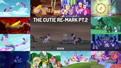 Size: 1972x1109 | Tagged: safe, edit, edited screencap, editor:quoterific, imported from derpibooru, screencap, applejack, bon bon, discord, flam, flim, fluttershy, lord tirek, nightmare moon, pinkie pie, princess celestia, princess luna, queen chrysalis, rainbow dash, rarity, screwball, spike, starlight glimmer, sunburst, sweetie drops, twilight sparkle, zecora, alicorn, season 5, the cutie re-mark, alternate timeline, ashlands timeline, barren, chaotic timeline, chrysalis resistance timeline, clown, clown nose, cutie map, ever dusk, flim flam brothers, flim flam industry timeline, friends are always there for you, implied genocide, ink eclipse, mane seven, mane six, moody blue, moonmist, night guard, night guard dash, nightmare takeover timeline, post-apocalyptic, red nose, resistance leader zecora, tirek's timeline, toxicwind, twilight sparkle (alicorn), twilight's castle, wasteland