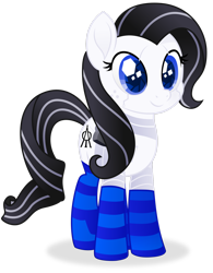 Size: 1920x2457 | Tagged: safe, artist:cirillaq, imported from derpibooru, oc, oc only, oc:achromia, pony, robot, robot pony, derpibooru community collaboration, 2021 community collab, clothes, commission, cute, simple background, socks, solo, striped socks, transparent background