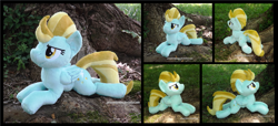 Size: 3863x1754 | Tagged: safe, artist:peruserofpieces, imported from derpibooru, lightning dust, pegasus, pony, beanie (plushie), female, lying down, mare, plushie, prone, smiling, tree