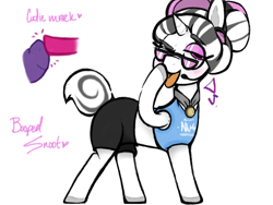 Size: 1152x864 | Tagged: safe, artist:dsstoner, imported from derpibooru, imported from ponybooru, oc, oc only, oc:booped snoot, pony, unicorn, baseball cap, boop, cap, clothes, coach, cutie mark, eyeshadow, gym shorts, hair bun, hat, headset, makeup, medal, one eye closed, reference sheet, sunglasses, tanktop, tongue out, wink