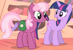 Size: 1284x877 | Tagged: safe, imported from derpibooru, screencap, cheerilee, twilight sparkle, earth pony, unicorn, season 1, the show stoppers, bag, cropped, duo, golden oaks library, saddle bag, unicorn twilight