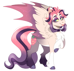 Size: 1224x1168 | Tagged: safe, artist:wanderingpegasus, imported from derpibooru, oc, bat pony, hybrid, pegasus, bat pony oc, bat wings, cutie mark, fangs, hybrid wings, tongue out, wings