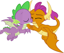 Size: 2067x1712 | Tagged: safe, artist:dragonchaser123, artist:memnoch, edit, imported from derpibooru, smolder, spike, dragon, cute, dragoness, duo, eyes closed, female, kissing, male, shipping, simple background, smolderbetes, spolder, straight, transparent background, vector, winged spike, wings